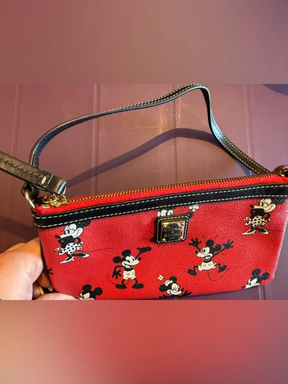 Dooney & Bourke Red Mickey Mouse Wristlet with Black Trim - Picture 5 of 7